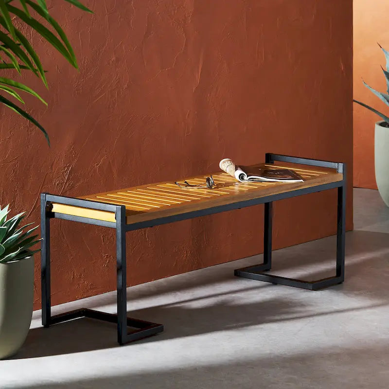 Kuehn Acacia Wood and Iron Bench by Christopher Knight Home