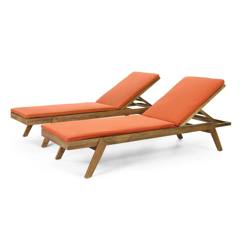 Chaise longue d'extérieur Caily en bois d'acacia avec coussins par Christopher Knight Home