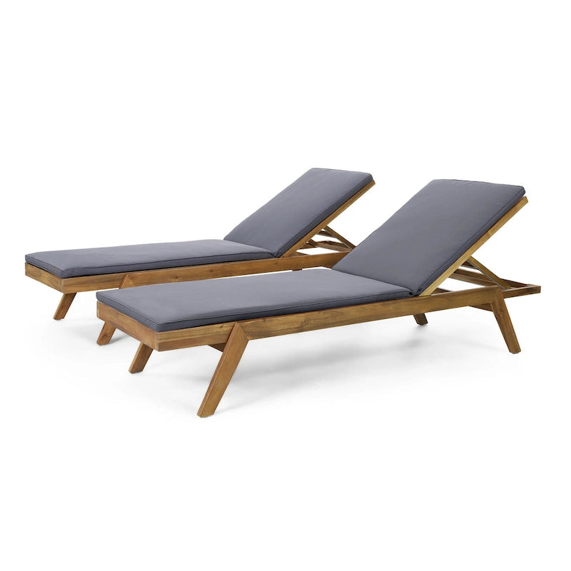 Chaise longue d'extérieur Caily en bois d'acacia avec coussins par Christopher Knight Home