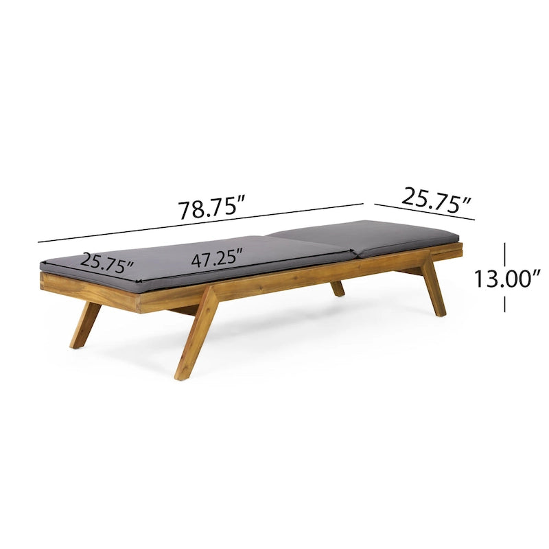Chaise longue d'extérieur Caily en bois d'acacia avec coussins par Christopher Knight Home