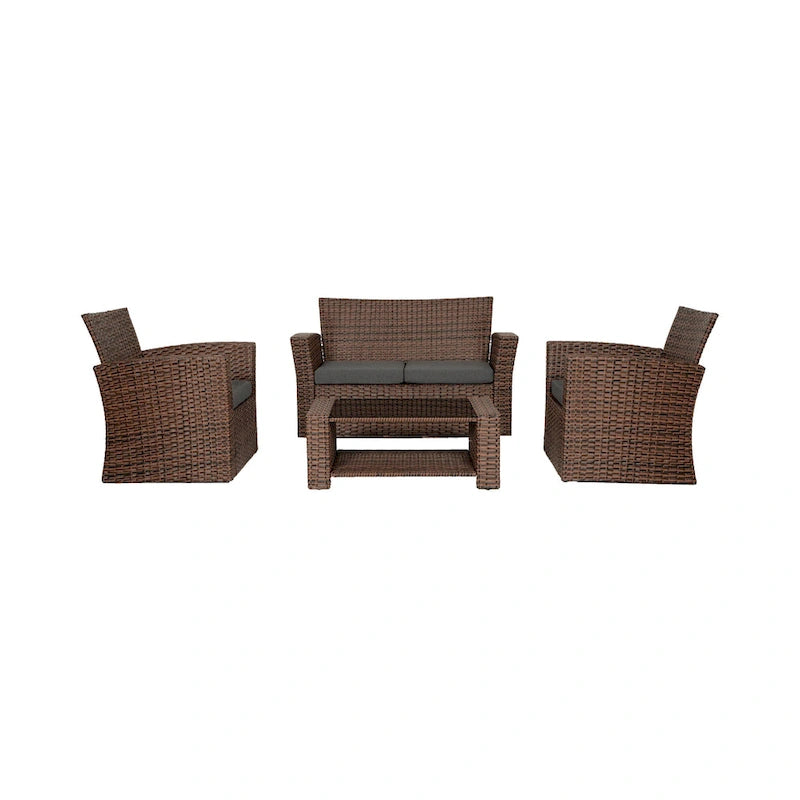 Grandview Outdoor – Ensemble de conversation de patio 4 pièces brun avec coussins