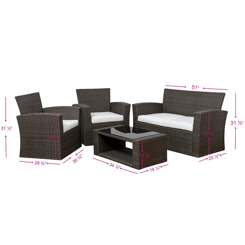 Grandview Outdoor – Ensemble de conversation de patio 4 pièces brun avec coussins