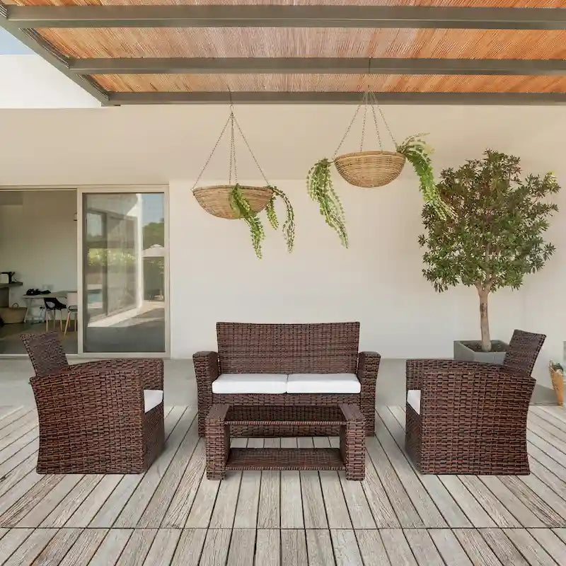 Grandview Outdoor – Ensemble de conversation de patio 4 pièces brun avec coussins