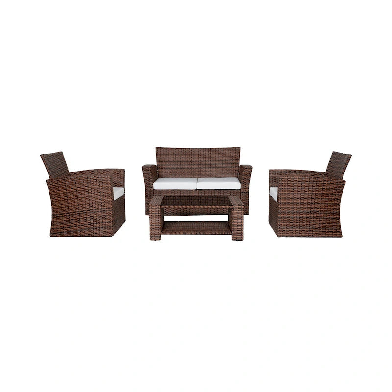 Grandview Outdoor – Ensemble de conversation de patio 4 pièces brun avec coussins