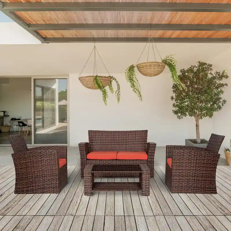 Grandview Outdoor – Ensemble de conversation de patio 4 pièces brun avec coussins