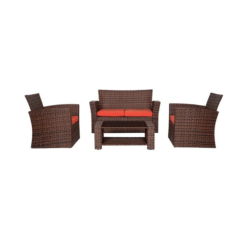 Grandview Outdoor – Ensemble de conversation de patio 4 pièces brun avec coussins