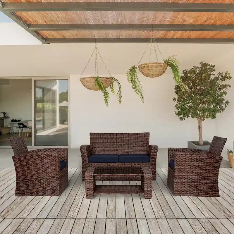 Grandview Outdoor – Ensemble de conversation de patio 4 pièces brun avec coussins