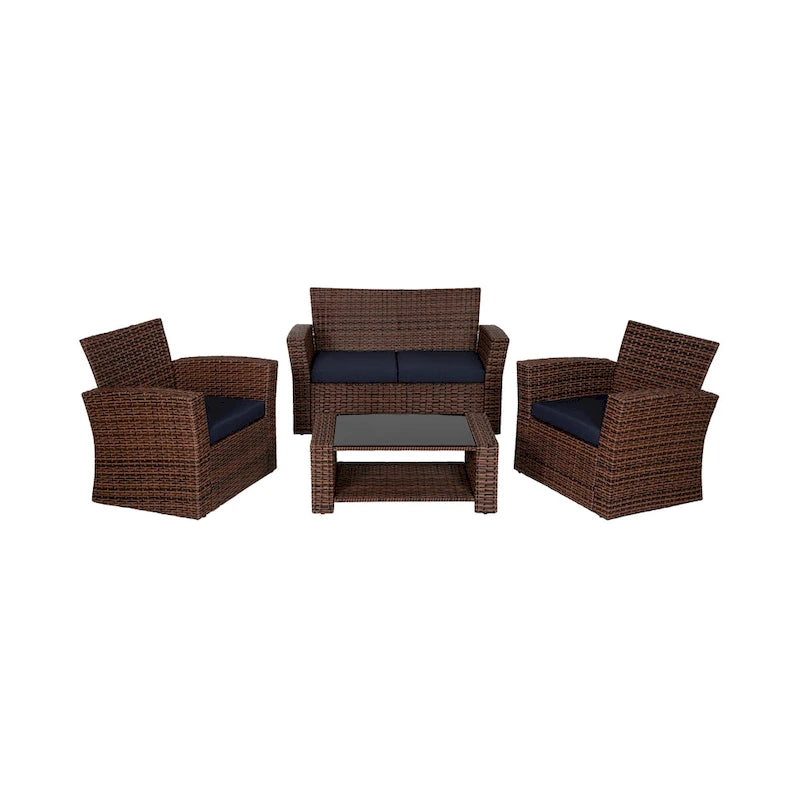 Grandview Outdoor – Ensemble de conversation de patio 4 pièces brun avec coussins