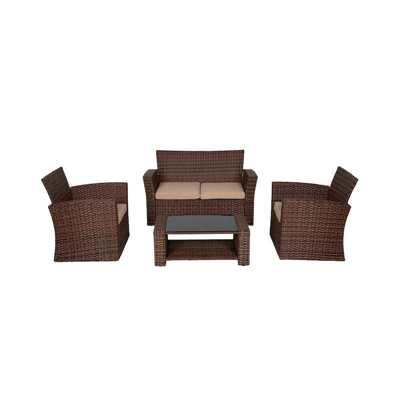 Grandview Outdoor – Ensemble de conversation de patio 4 pièces brun avec coussins