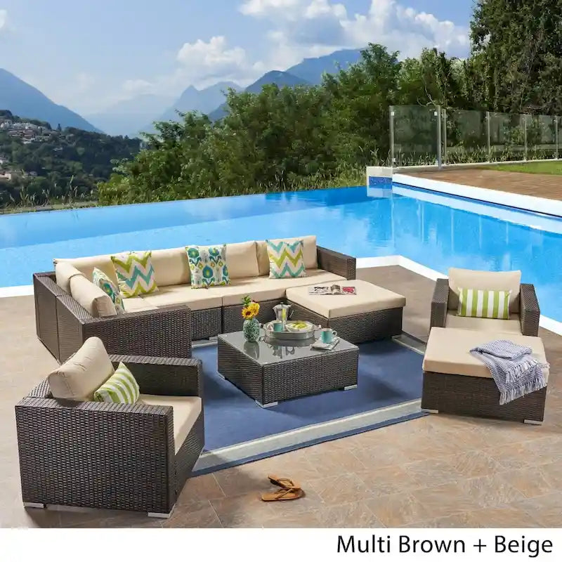Santa Rosa Outdoor 7 Seater Wicker Sectional Sofa with Aluminum Frame by Christopher Knight Home