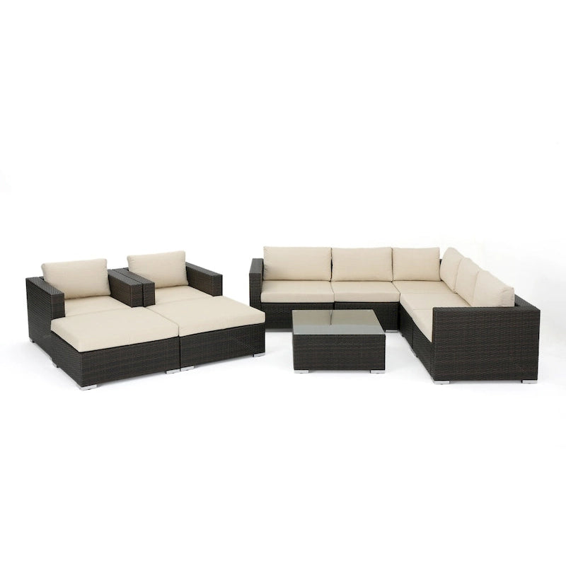 Santa Rosa Outdoor 7 Seater Wicker Sectional Sofa with Aluminum Frame by Christopher Knight Home