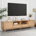 Meuble TV en bois et rotin, rangement de ferme moderne pour téléviseur de 85 pouces - 14.60 x 78.74 x 18.90