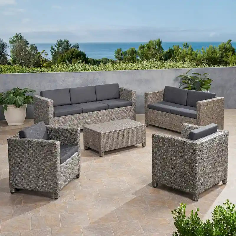 Ensemble de conversation en osier rembourré 7 places Puerta Outdoor par Christopher Knight Home