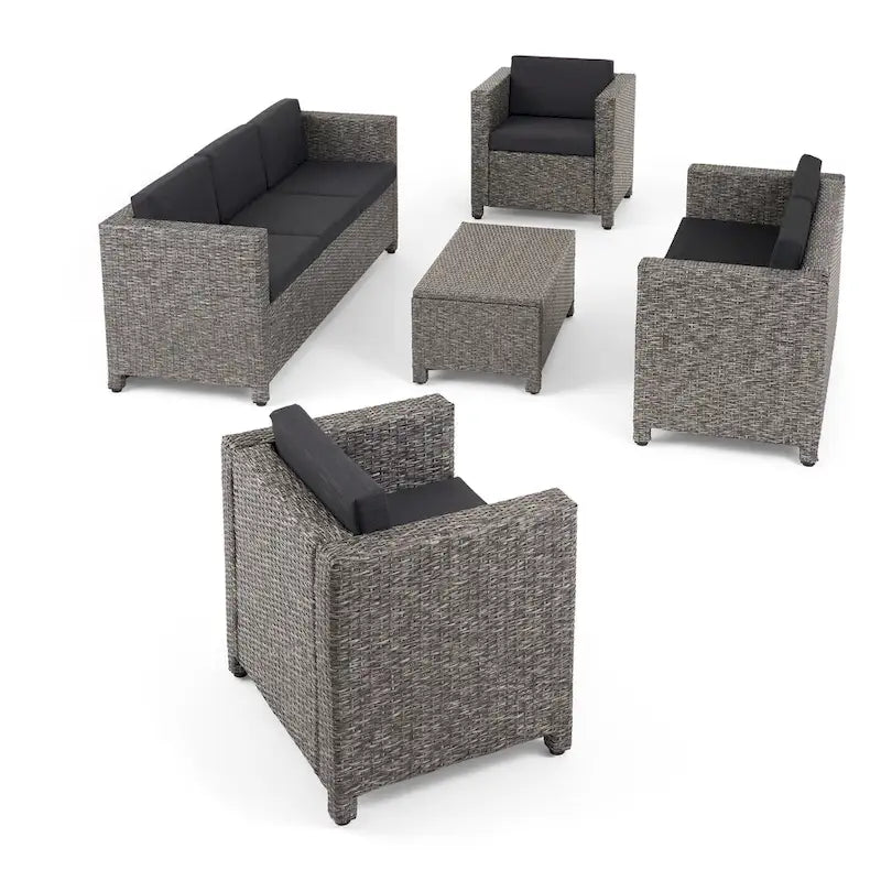 Ensemble de conversation en osier rembourré 7 places Puerta Outdoor par Christopher Knight Home