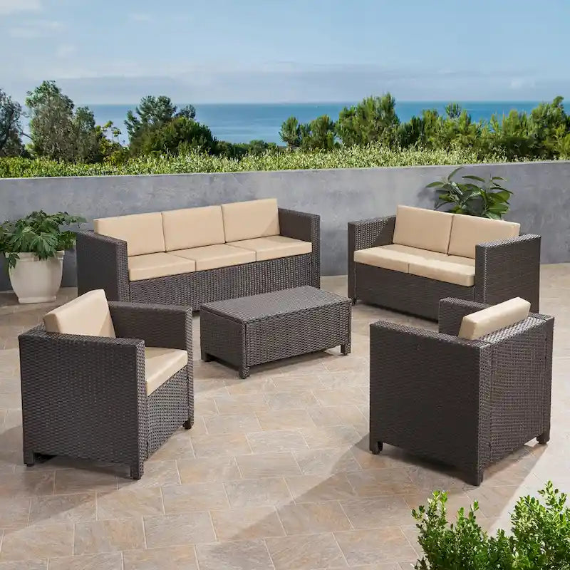 Ensemble de conversation en osier rembourré 7 places Puerta Outdoor par Christopher Knight Home