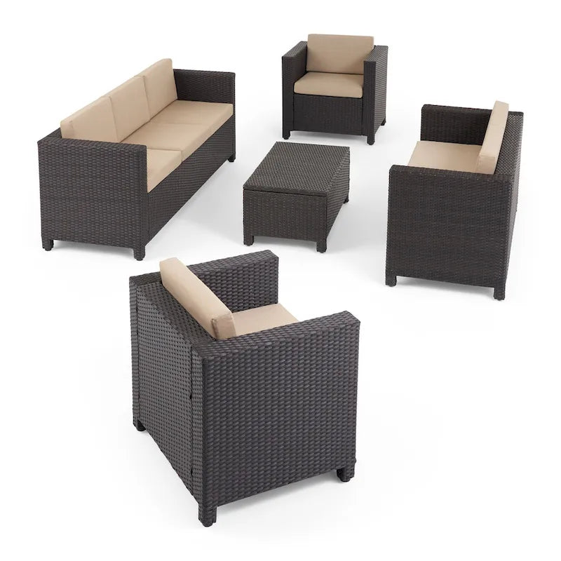 Ensemble de conversation en osier rembourré 7 places Puerta Outdoor par Christopher Knight Home