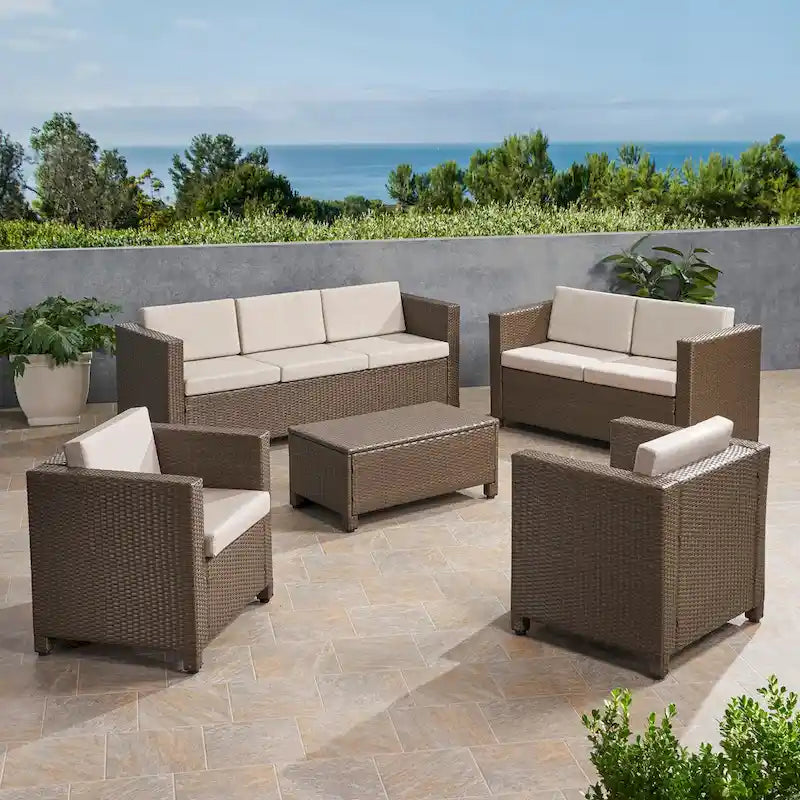 Ensemble de conversation en osier rembourré 7 places Puerta Outdoor par Christopher Knight Home