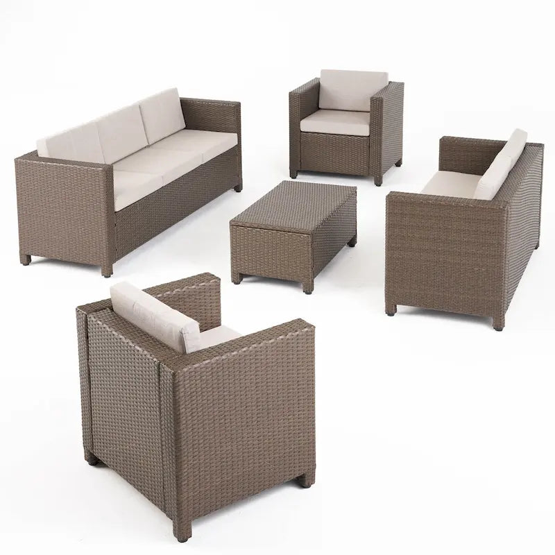 Ensemble de conversation en osier rembourré 7 places Puerta Outdoor par Christopher Knight Home