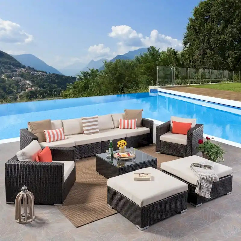 Canapé d'angle d'extérieur 6 places en osier avec cadre en aluminium Santa Rosa par Christopher Knight Home