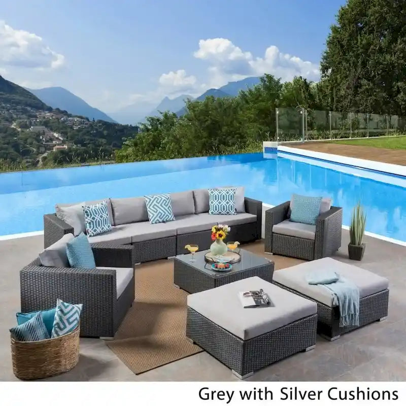 Canapé d'angle d'extérieur 6 places en osier avec cadre en aluminium Santa Rosa par Christopher Knight Home