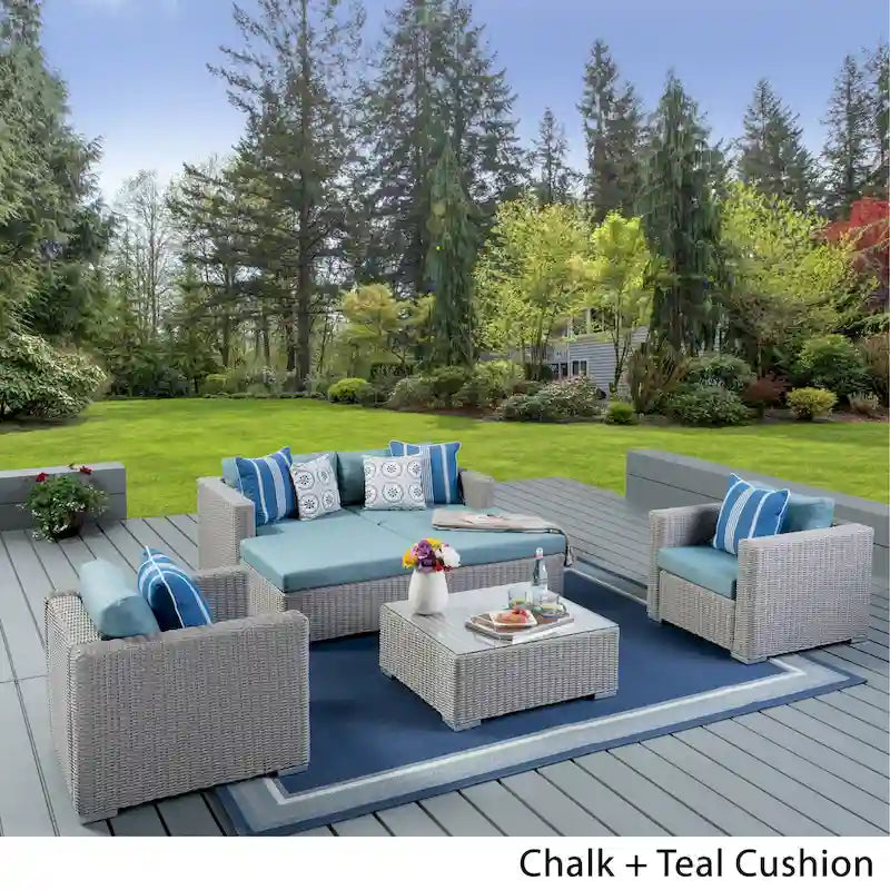 Ensemble de canapé d'angle en osier 7 pièces d'extérieur Santa Rosa avec coussins par Christopher Knight Home