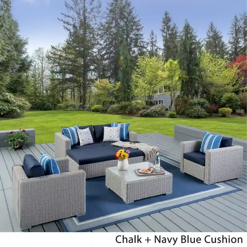 Ensemble de canapé d'angle en osier 7 pièces d'extérieur Santa Rosa avec coussins par Christopher Knight Home