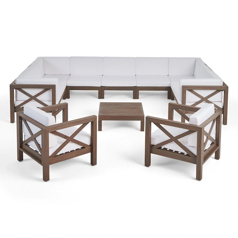 Ensemble de canapé d'angle 11 places et fauteuil club en bois d'acacia Brava Outdoor par Christopher Knight Home