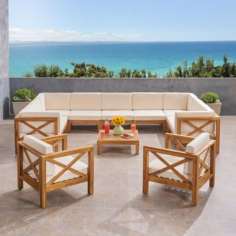Ensemble de canapé d'angle 11 places et fauteuil club en bois d'acacia Brava Outdoor par Christopher Knight Home