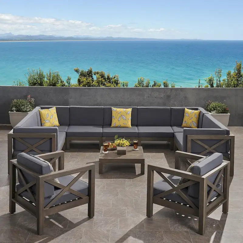 Ensemble de canapé d'angle 11 places et fauteuil club en bois d'acacia Brava Outdoor par Christopher Knight Home