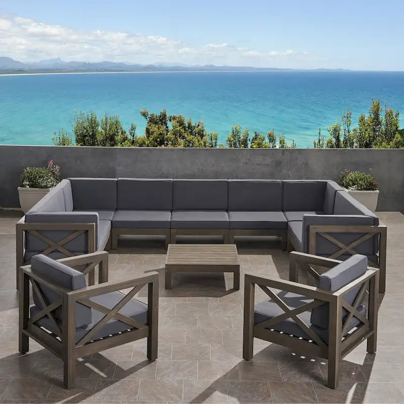 Ensemble de canapé d'angle 11 places et fauteuil club en bois d'acacia Brava Outdoor par Christopher Knight Home