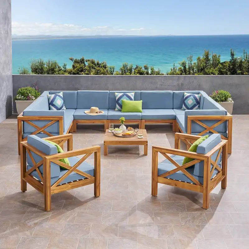 Ensemble de canapé d'angle 11 places et fauteuil club en bois d'acacia Brava Outdoor par Christopher Knight Home