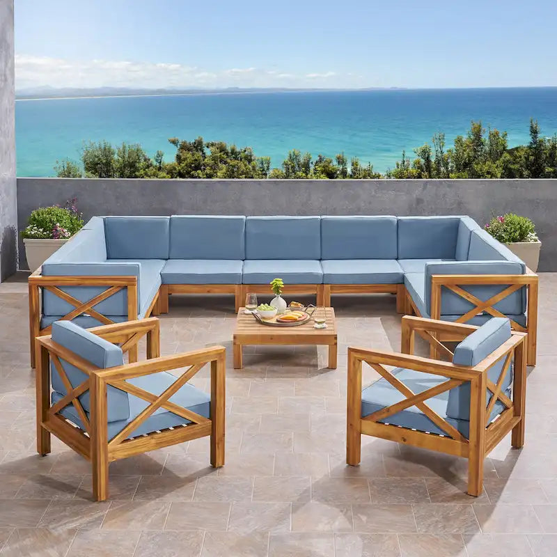Ensemble de canapé d'angle 11 places et fauteuil club en bois d'acacia Brava Outdoor par Christopher Knight Home