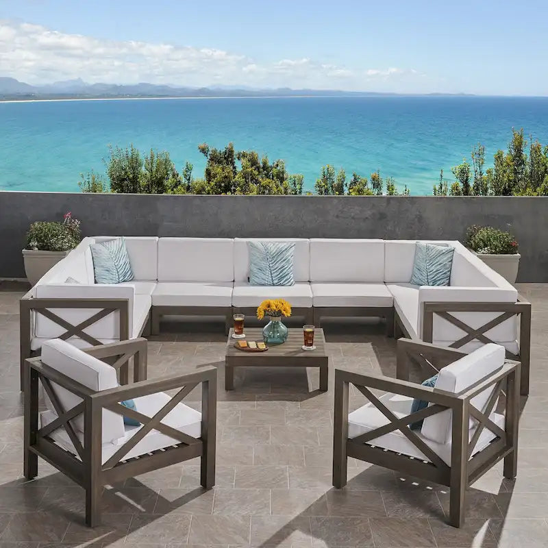 Ensemble de canapé d'angle 11 places et fauteuil club en bois d'acacia Brava Outdoor par Christopher Knight Home