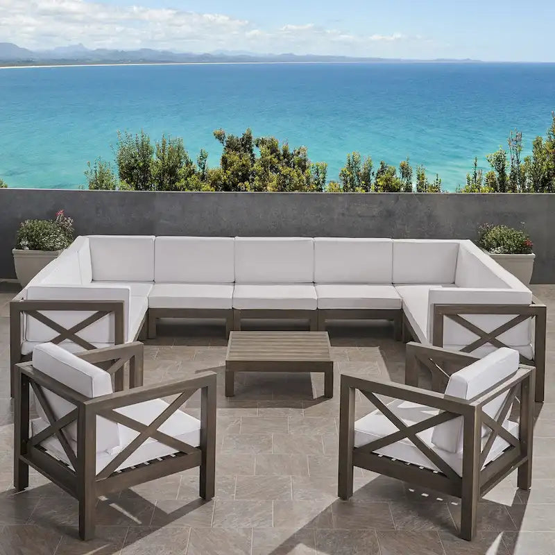 Ensemble de canapé d'angle 11 places et fauteuil club en bois d'acacia Brava Outdoor par Christopher Knight Home