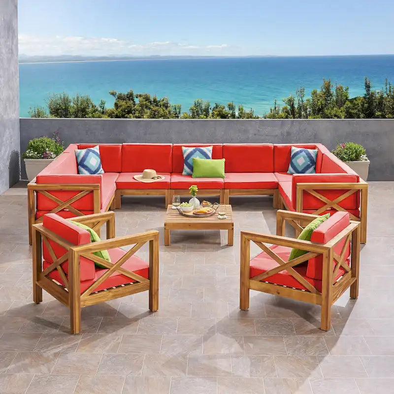 Ensemble de canapé d'angle 11 places et fauteuil club en bois d'acacia Brava Outdoor par Christopher Knight Home