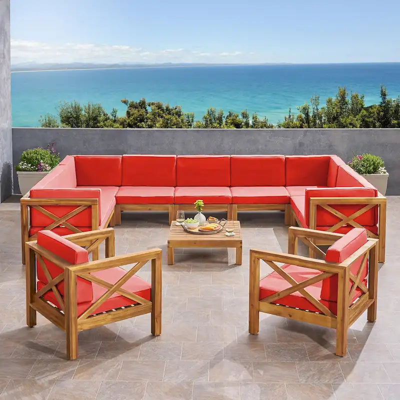 Ensemble de canapé d'angle 11 places et fauteuil club en bois d'acacia Brava Outdoor par Christopher Knight Home