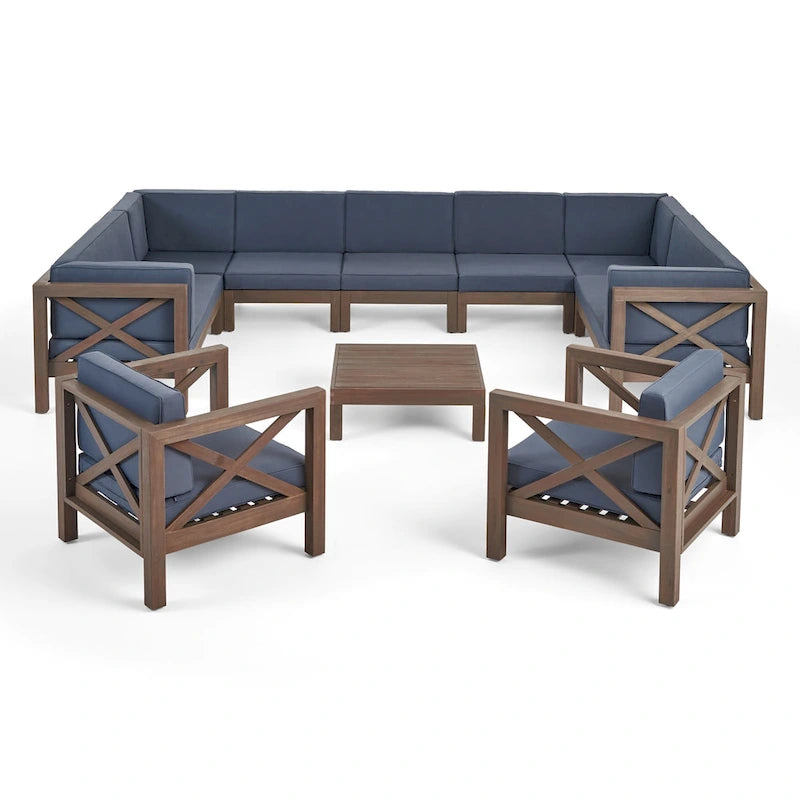 Ensemble de canapé d'angle 11 places et fauteuil club en bois d'acacia Brava Outdoor par Christopher Knight Home