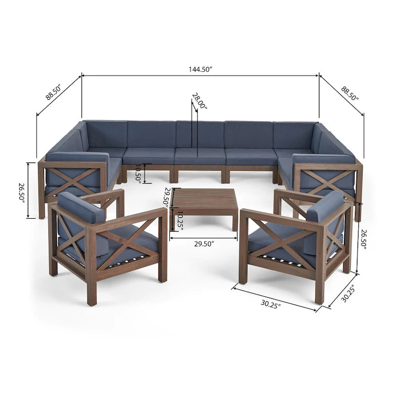 Ensemble de canapé d'angle 11 places et fauteuil club en bois d'acacia Brava Outdoor par Christopher Knight Home