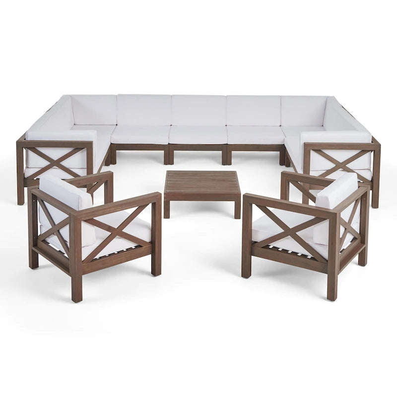 Ensemble de canapé d'angle 11 places et fauteuil club en bois d'acacia Brava Outdoor par Christopher Knight Home