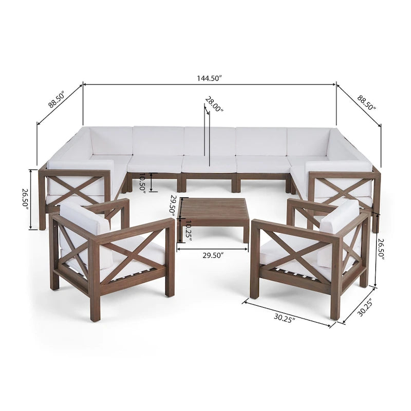 Ensemble de canapé d'angle 11 places et fauteuil club en bois d'acacia Brava Outdoor par Christopher Knight Home