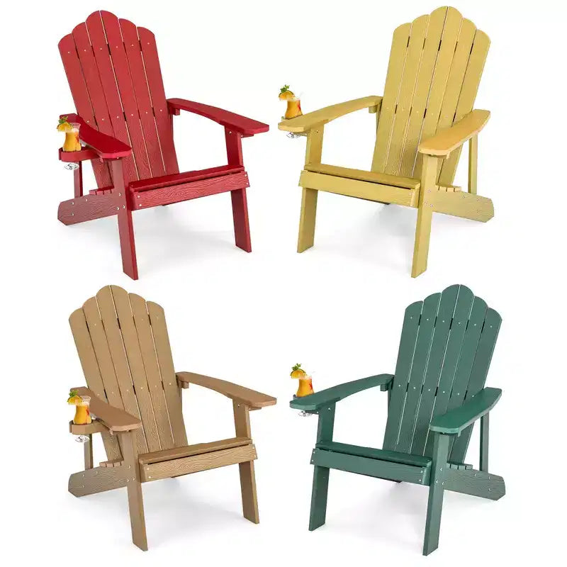 Costway 4 PCS Patio HIPS Adirondack Chair with Cup Holder Weather Resistant Outdoor 380 LBS Teak&Green&Yellow&Red/Black&Light Grey&Navy&White