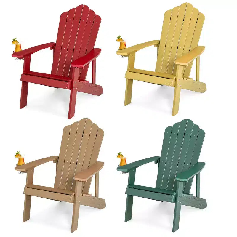 Costway 4 PCS Patio HIPS Adirondack Chair with Cup Holder Weather Resistant Outdoor 380 LBS Teak&Green&Yellow&Red/Black&Light Grey&Navy&White