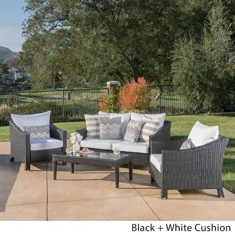 Christopher Knight Home Antibes – Salon de jardin 4 pièces en osier avec coussins