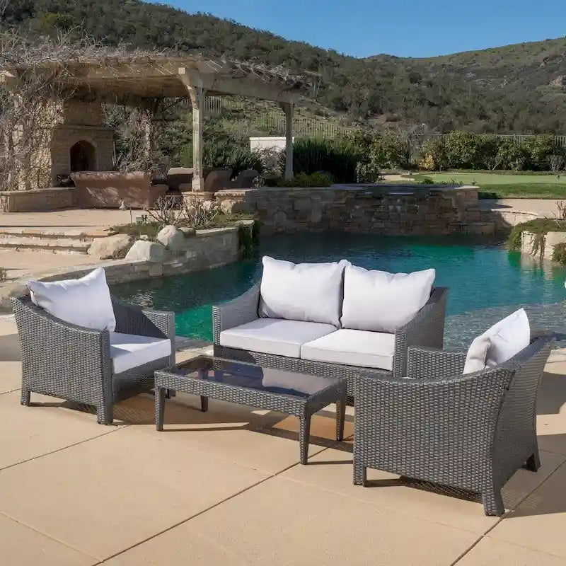 Christopher Knight Home Antibes – Salon de jardin 4 pièces en osier avec coussins