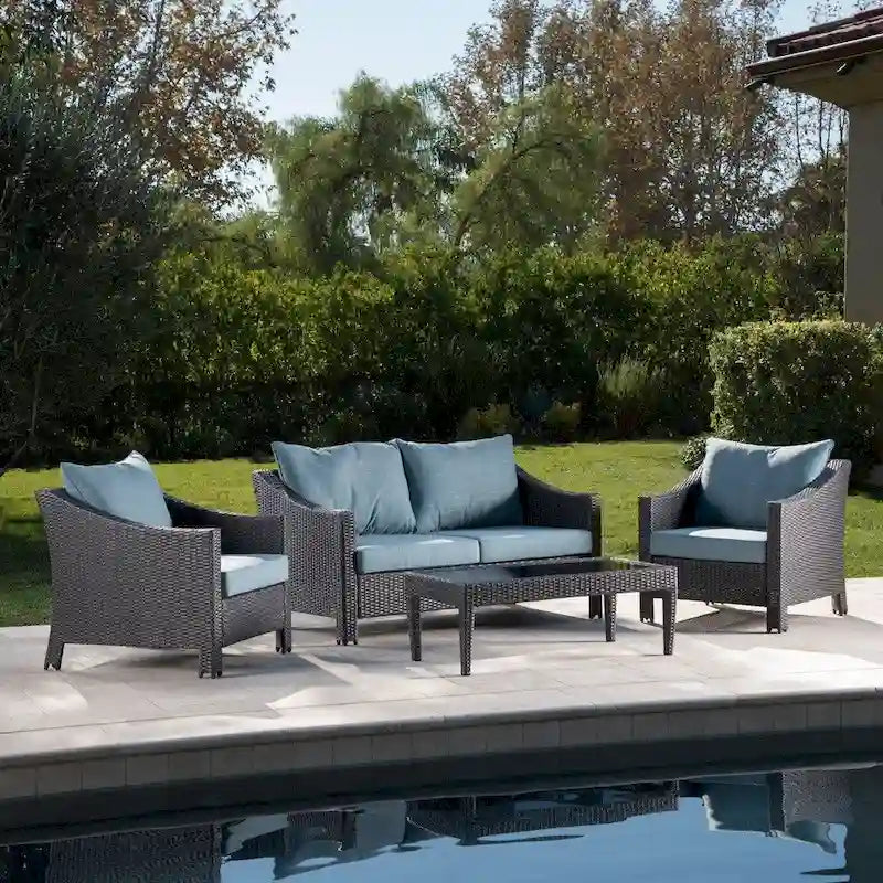Christopher Knight Home Antibes – Salon de jardin 4 pièces en osier avec coussins