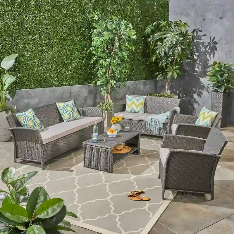 Ensemble de conversation en osier 7 places d'extérieur St. Lucia par Christopher Knight Home