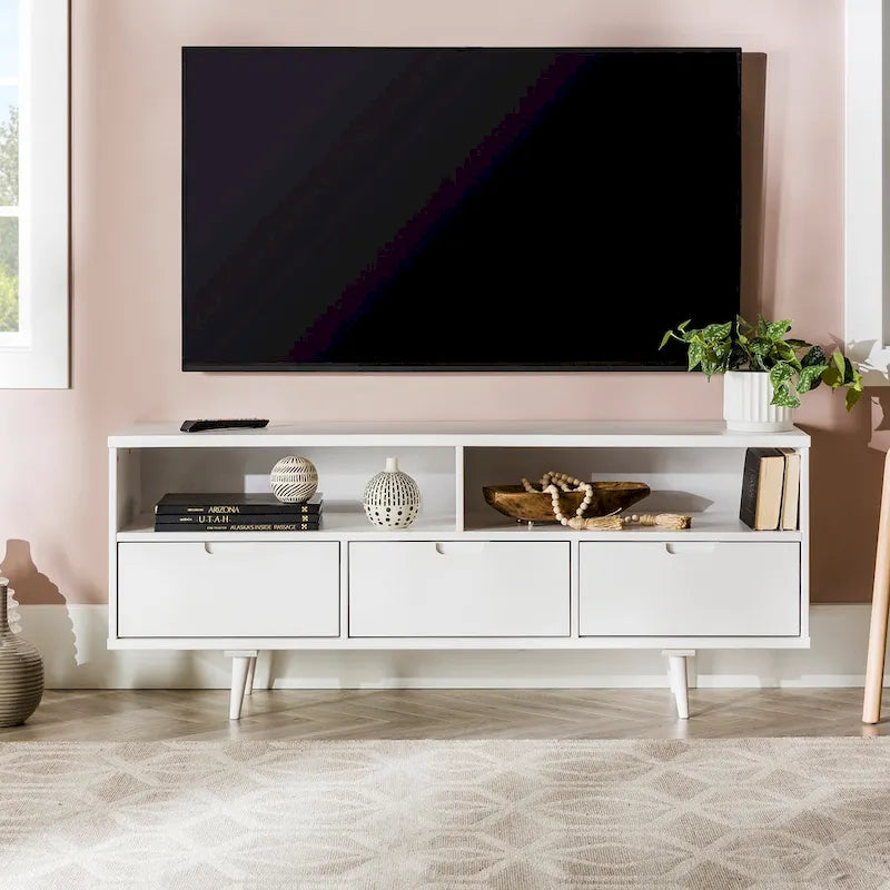 Meuble TV en bois massif Alby 58 pouces de Middlebrook, style Mid-Century