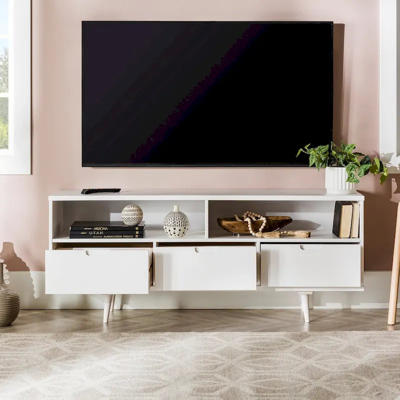 Meuble TV en bois massif Alby 58 pouces de Middlebrook, style Mid-Century