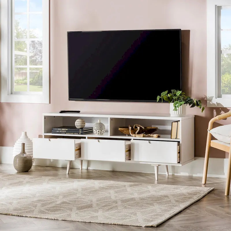 Meuble TV en bois massif Alby 58 pouces de Middlebrook, style Mid-Century