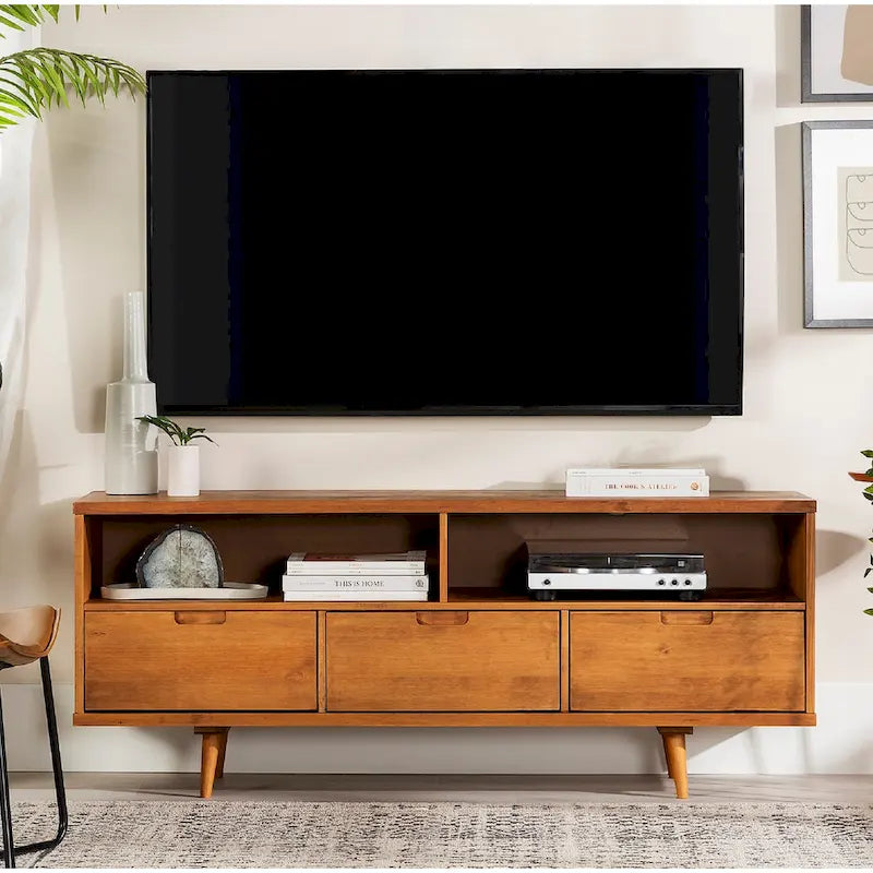 Meuble TV en bois massif Alby 58 pouces de Middlebrook, style Mid-Century